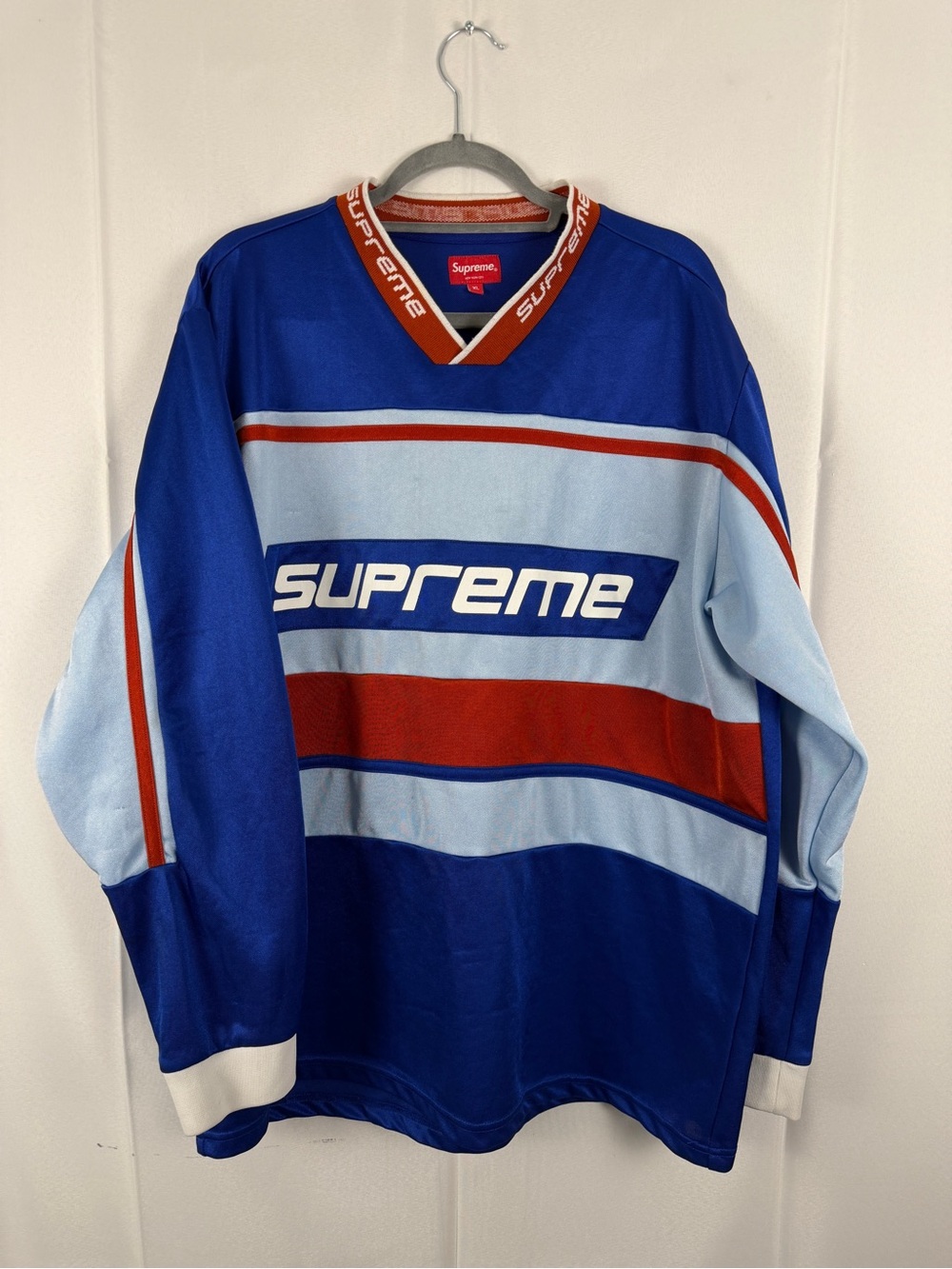 Supreme Blue and Light Blue Hockey Pullover with Red Accents